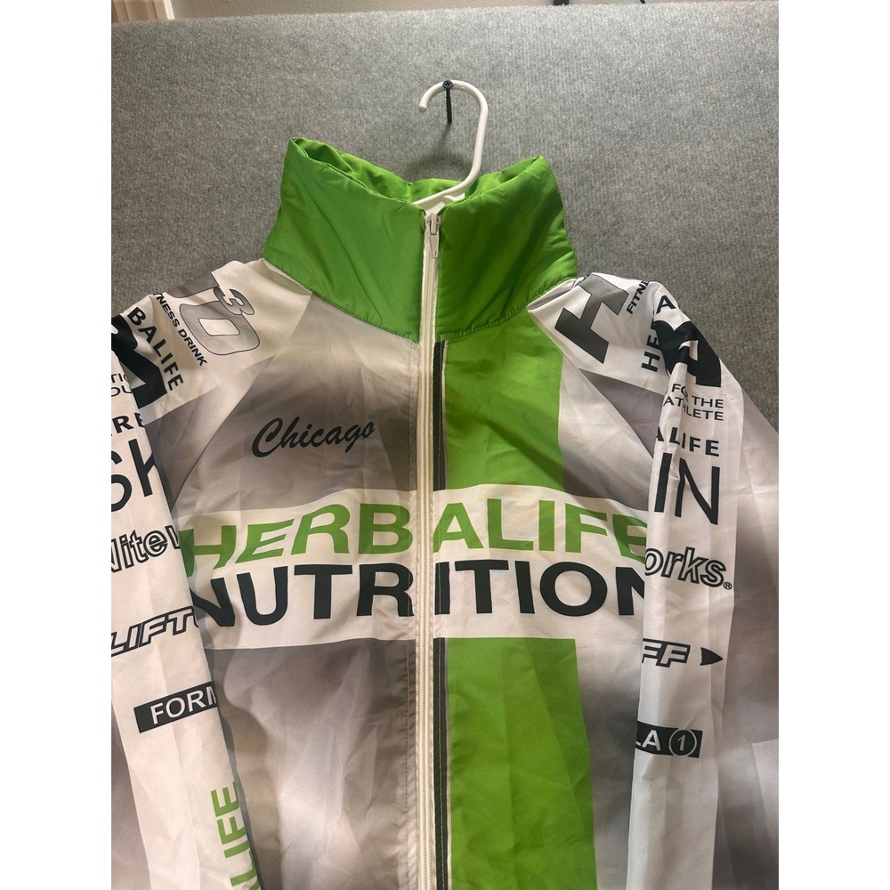 Herbalife Nutrition Chicago Windbreaker Jacket Mens White Green Full Zip Graphic